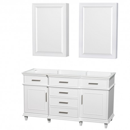 60 inch Double Bathroom Vanity in White, No Countertop, No Sinks, 24 inch Medicine Cabinets