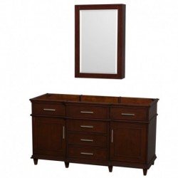 60 inch Single Bathroom Vanity in Dark Chestnut, No Countertop, No Sink, 24 inch Medicine Cabinet