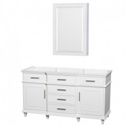 60 inch Single Bathroom Vanity in White, No Countertop, No Sink, 24 inch Medicine Cabinet