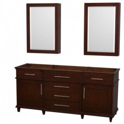 72 inch Double Bathroom Vanity in Dark Chestnut, No Countertop, No Sinks, 24 inch Medicine Cabinets