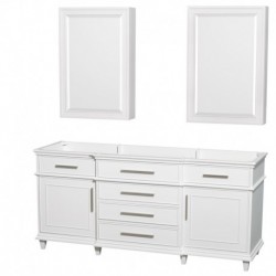 72 inch Double Bathroom Vanity in White, No Countertop, No Sinks, 24 inch Medicine Cabinets