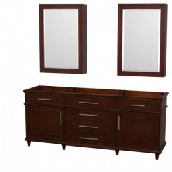 80 inch Double Bathroom Vanity in Dark Chestnut, No Countertop, No Sinks, 24 inch Medicine Cabinets