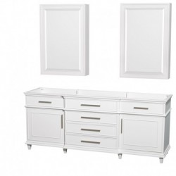 80 inch Double Bathroom Vanity in White, No Countertop, No Sinks, 24 inch Medicine Cabinets