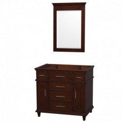 36 inch Single Bathroom Vanity in Dark Chestnut with No Countertop and No Sink and 24 inch Mirror