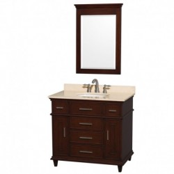 36 inch Single Bathroom Vanity in Dark Chestnut with No Countertop and No Sink and 24 inch Mirror