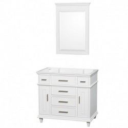 36 inch Single Bathroom Vanity in White with No Countertop and No Sink and 24 inch Mirror