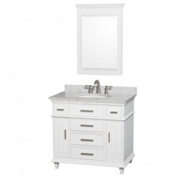 36 inch Single Bathroom Vanity in White with No Countertop and No Sink and 24 inch Mirror