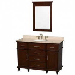 48 inch Single Bathroom Vanity in Dark Chestnut with No Countertop and No Sink and 24 inch Mirror