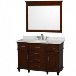 48 inch Single Bathroom Vanity in Dark Chestnut with No Countertop and No Sink and 44 inch Mirror