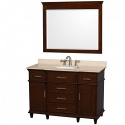 48 inch Single Bathroom Vanity in Dark Chestnut with No Countertop and No Sink and 44 inch Mirror