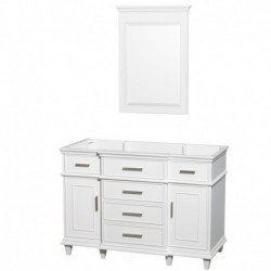 48 inch Single Bathroom Vanity in White with No Countertop and No Sink and 24 inch Mirror