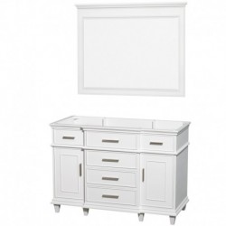 48 inch Single Bathroom Vanity in White with No Countertop and No Sink and 44 inch Mirror