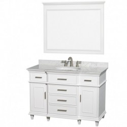 48 inch Single Bathroom Vanity in White with No Countertop and No Sink and 44 inch Mirror