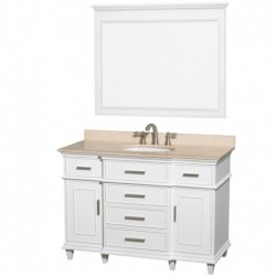 48 inch Single Bathroom Vanity in White with No Countertop and No Sink and 44 inch Mirror