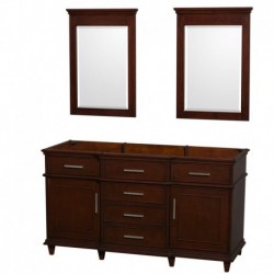 60 inch Double Bathroom Vanity in Dark Chestnut with No Countertop and No Sinks and 24 inch Mirrors