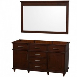 60 inch Double Bathroom Vanity in Dark Chestnut with No Countertop and No Sinks and 56 inch Mirror