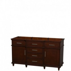 60 inch Double Bathroom Vanity in Dark Chestnut with No Countertop, No Sinks, No Mirror