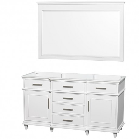60 inch Double Bathroom Vanity in White with No Countertop and No Sinks and 56 inch Mirror