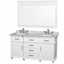 60 inch Double Bathroom Vanity in White with No Countertop and No Sinks and 56 inch Mirror