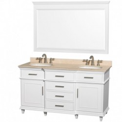 60 inch Double Bathroom Vanity in White with No Countertop and No Sinks and 56 inch Mirror