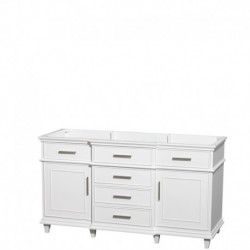 60 inch Double Bathroom Vanity in White with No Countertop, No Sinks, No Mirror
