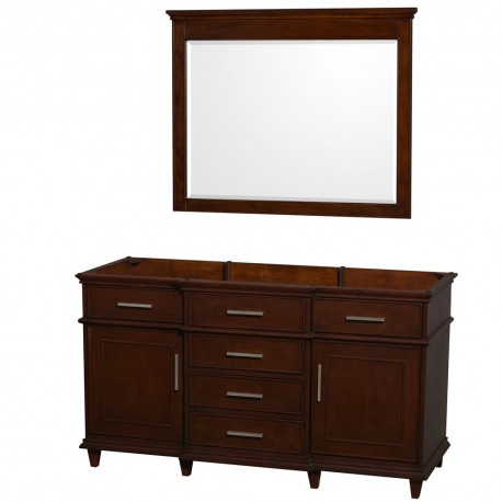 60 inch Single Bathroom Vanity in Dark Chestnut with No Countertop and No Sink and 44 inch Mirror