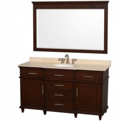 60 inch Single Bathroom Vanity in Dark Chestnut with No Countertop and No Sink and 56 inch Mirror