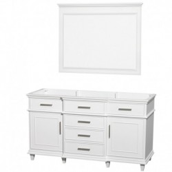 60 inch Single Bathroom Vanity in White with No Countertop and No Sink and 44 inch Mirror