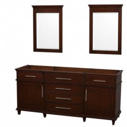 72 inch Double Bathroom Vanity in Dark Chestnut with No Countertop and No Sinks and 24 inch Mirrors