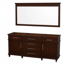 72 inch Double Bathroom Vanity in Dark Chestnut with No Countertop and No Sinks and 70 inch Mirror