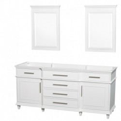 72 inch Double Bathroom Vanity in White with No Countertop and No Sinks and 24 inch Mirrors