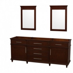 80 inch Double Bathroom Vanity in Dark Chestnut with No Countertop and No Sinks and 24 inch Mirrors