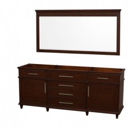 80 inch Double Bathroom Vanity in Dark Chestnut with No Countertop and No Sinks and 70 inch Mirror