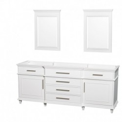 80 inch Double Bathroom Vanity in White with No Countertop and No Sinks and 24 inch Mirrors