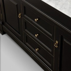 60 inch Double Bathroom Vanity in Black, White Carrera Marble Countertop, Undermount Oval Sinks, and 56 inch Mirror