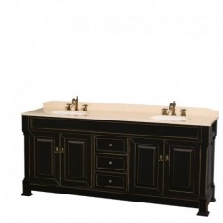 80 inch Double Bathroom Vanity in Black with Ivory Marble Countertop, Undermount Oval Sinks, and 28 inch Mirrors