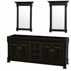 80 inch Double Bathroom Vanity in Black with Ivory Marble Countertop, Undermount Oval Sinks, and 28 inch Mirrors