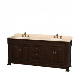 80 inch Double Bathroom Vanity in Dark Cherry with Ivory Marble Countertop, Undermount Oval Sinks, and 28 inch Mirrors