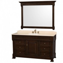 60 inch Single Bathroom Vanity in Dark Cherry with Ivory Marble Countertop, Undermount Oval Sink, and 56 inch Mirror