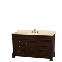 60 inch Single Bathroom Vanity in Dark Cherry with Ivory Marble Countertop, Undermount Oval Sink, and 56 inch Mirror