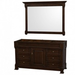 60 inch Single Bathroom Vanity in Dark Cherry with Ivory Marble Countertop, Undermount Oval Sink, and 56 inch Mirror