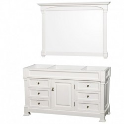 60 inch Single Bathroom Vanity in White with White Carrera Marble Countertop, Undermount Oval Sink, and 56 inch Mirror