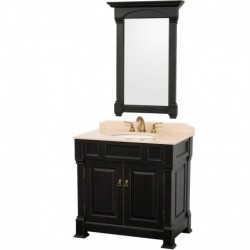 36 inch Single Bathroom Vanity in Black, Ivory Marble Countertop, Undermount Oval Sink, and 28 inch Mirror