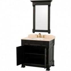 36 inch Single Bathroom Vanity in Black, Ivory Marble Countertop, Undermount Oval Sink, and 28 inch Mirror