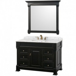 48 inch Single Bathroom Vanity in Black, White Carrera Marble Countertop, Undermount Oval Sink, and 44 inch Mirror