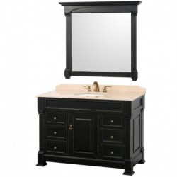 48 inch Single Bathroom Vanity in Black, Ivory Marble Countertop, Undermount Oval Sink, and 44 inch Mirror