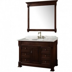 48 inch Single Bathroom Vanity in Dark Cherry, White Carrera Marble Countertop, Undermount Oval Sink, and 44 inch Mirror
