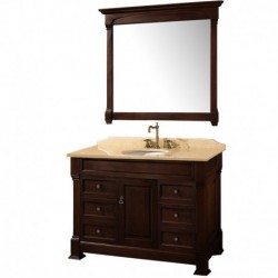 48 inch Single Bathroom Vanity in Dark Cherry, Ivory Marble Countertop, Undermount Oval Sink, and 44 inch Mirror