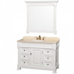 48 inch Single Bathroom Vanity in White, Ivory Marble Countertop, Undermount Oval Sink, and 44 inch Mirror