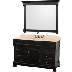 55 inch Single Bathroom Vanity in Black, Ivory Marble Countertop, Undermount Oval Sink, and 50 inch Mirror